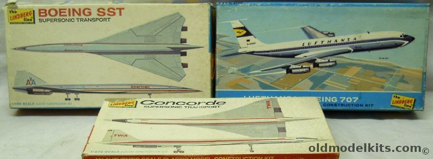 Lindberg Boeing 2707-200 SST / 491-60 Concorde SST TWA Airlines / 408-50 Boeing 707 Lufthansa, 492-60 plastic model kit